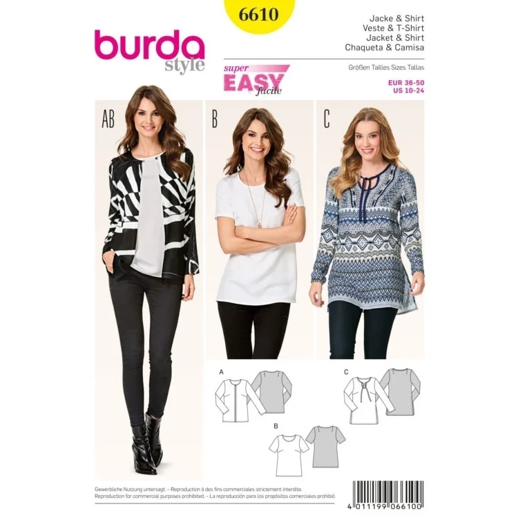 Schnittmuster Jacke und Shirt, Burda 6610