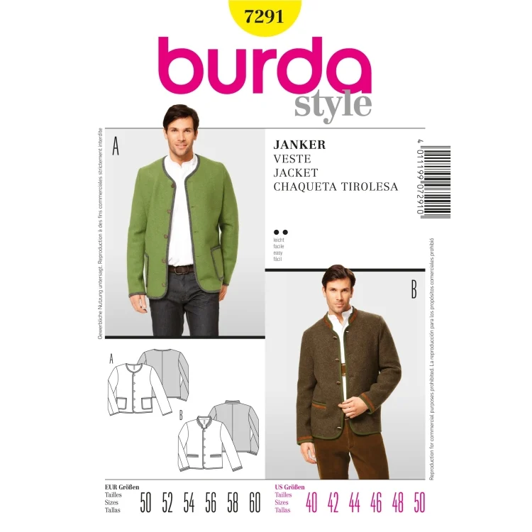 Schnittmuster Janker, Burda 7291