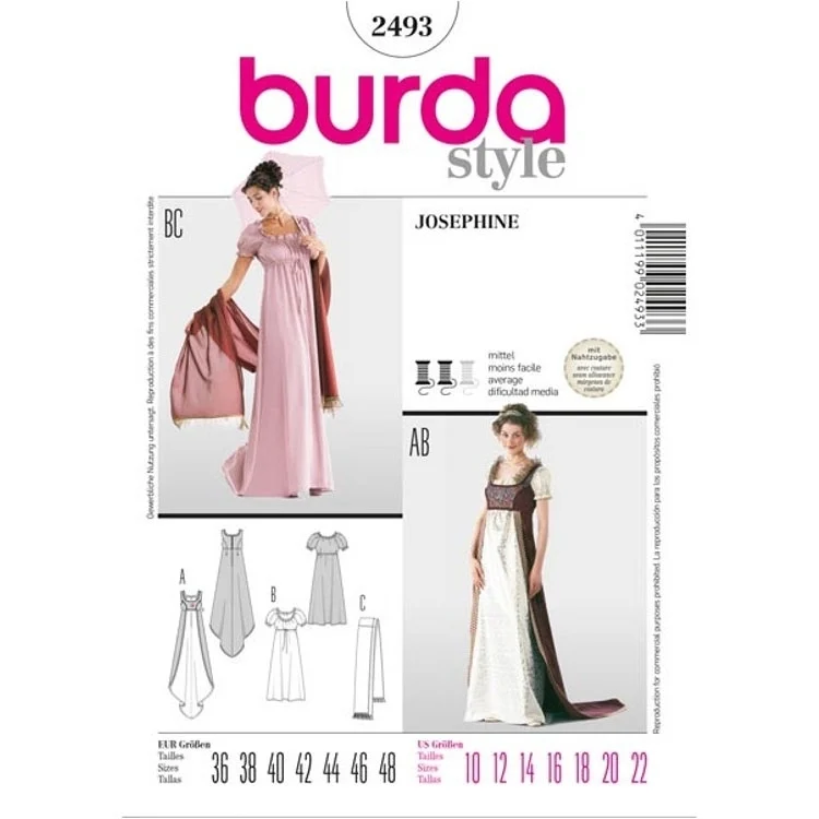 Schnittmuster Josephine und Grand Dame, Burda 2493