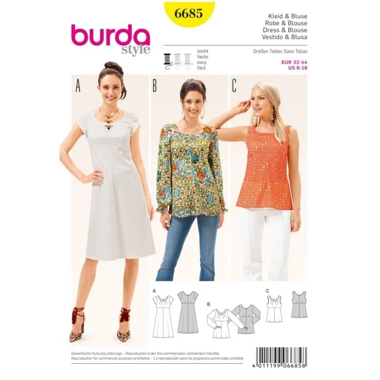 Schnittmuster Kleid & Bluse, Burda 6685