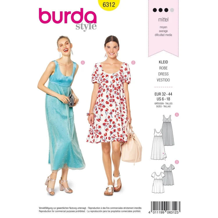 Schnittmuster Kleid, Burda 6312