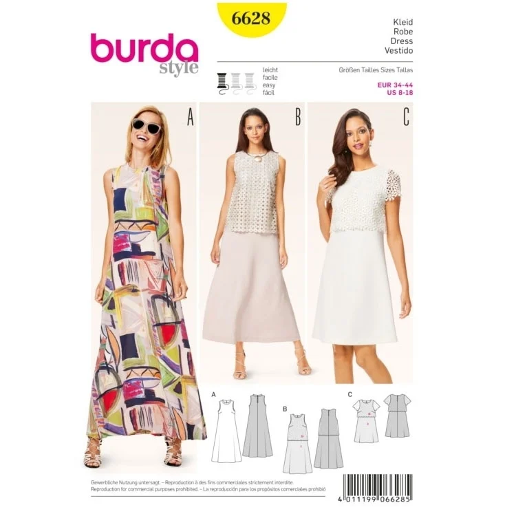 Schnittmuster Kleid, Burda 6628