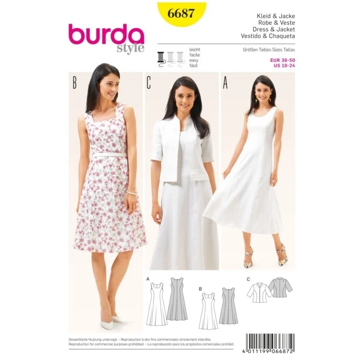 Schnittmuster Kleid & Jacke, Burda 6687
