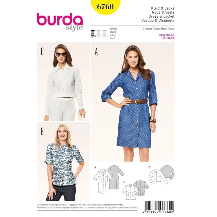 Schnittmuster Kleid & Jacke, Burda 6760