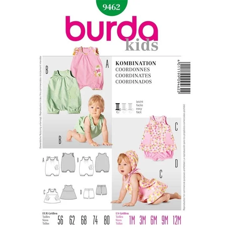 Schnittmuster Kleid mit Höschen oder Overall, Burda 9462