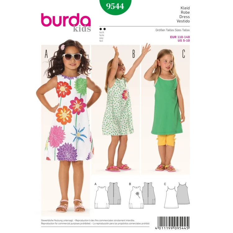 Schnittmuster Kleid mit rundem Ausschnitt, Burda 9544
