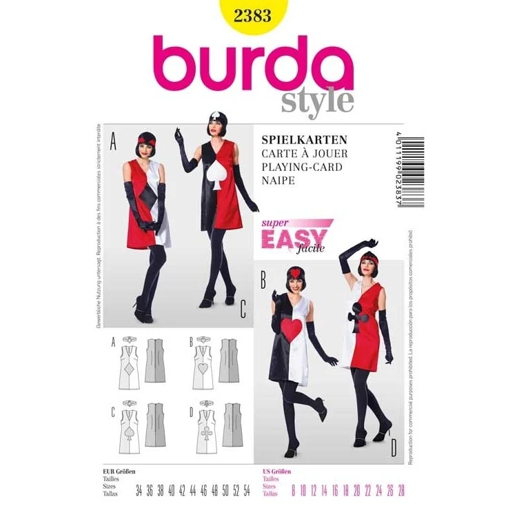 Schnittmuster Kleid mit Spielkartenmotiv, Burda 2383