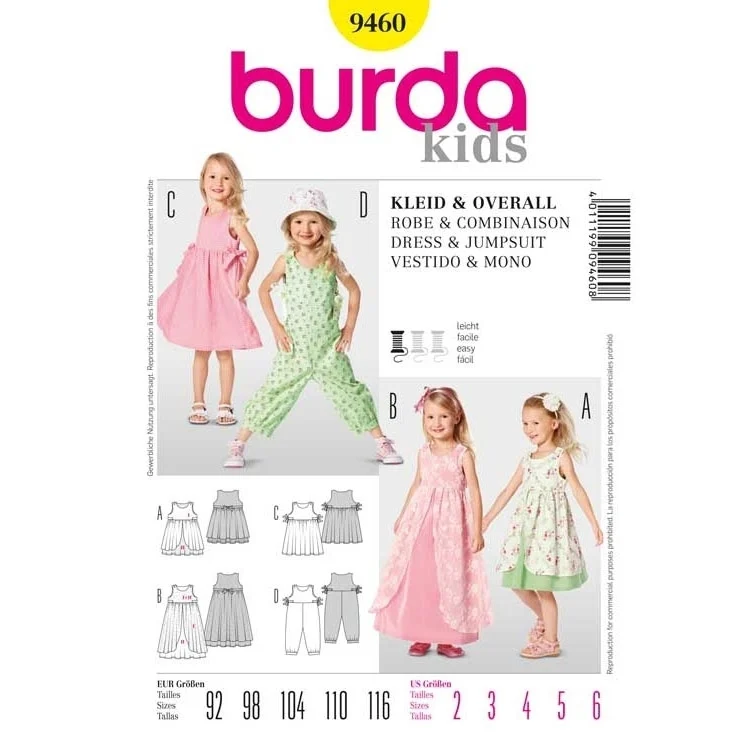 Schnittmuster Kleid mit Überrock und Overall, Burda 9460