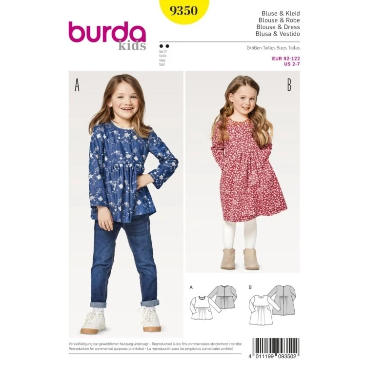 Schnittmuster Kleid und Bluse, Burda 9350