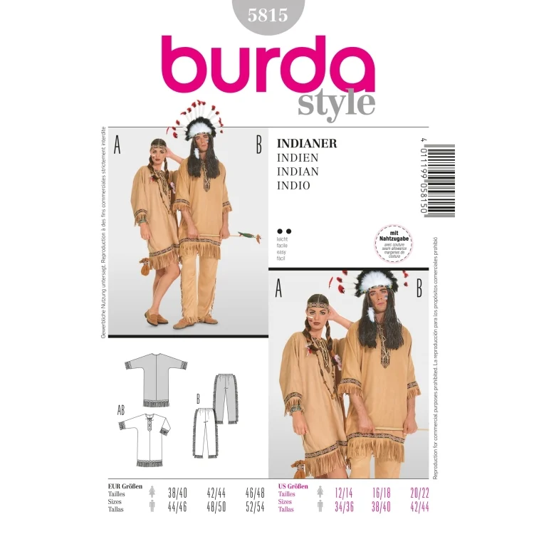 Schnittmuster Kombination - Indianer, Burda 5815