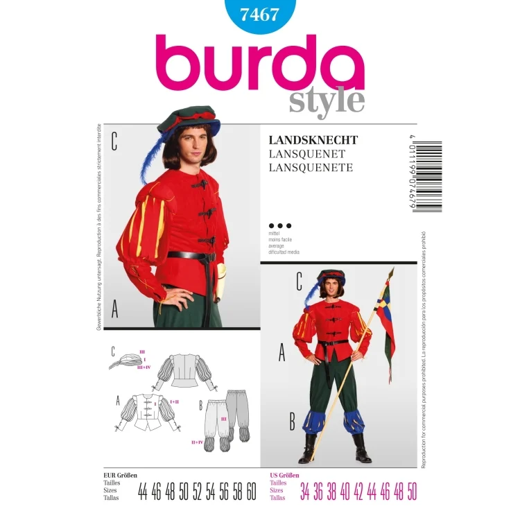 Schnittmuster Landsknecht, Burda 7467