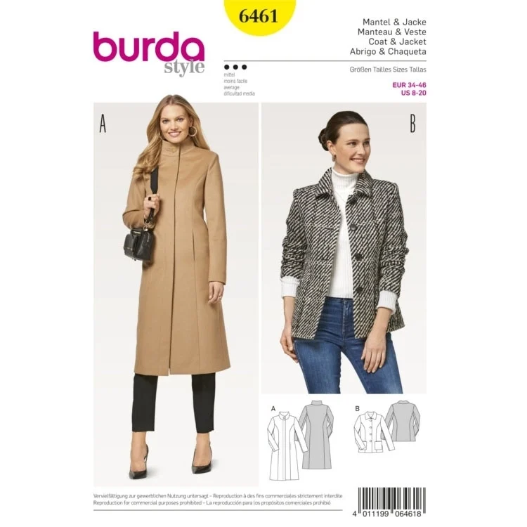 Schnittmuster Mantel und Jacke, Burda 6461