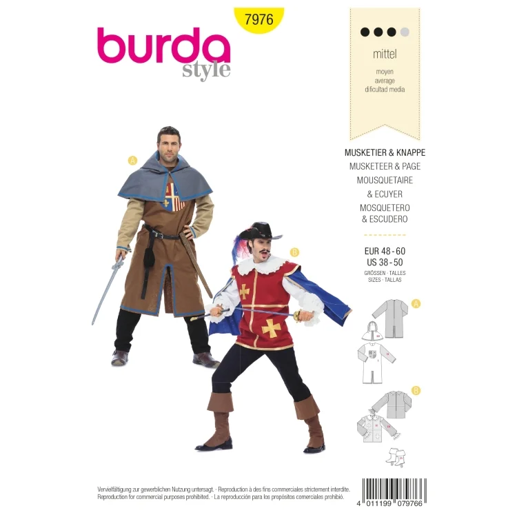 Schnittmuster Musketier und Knappe, Burda 7976