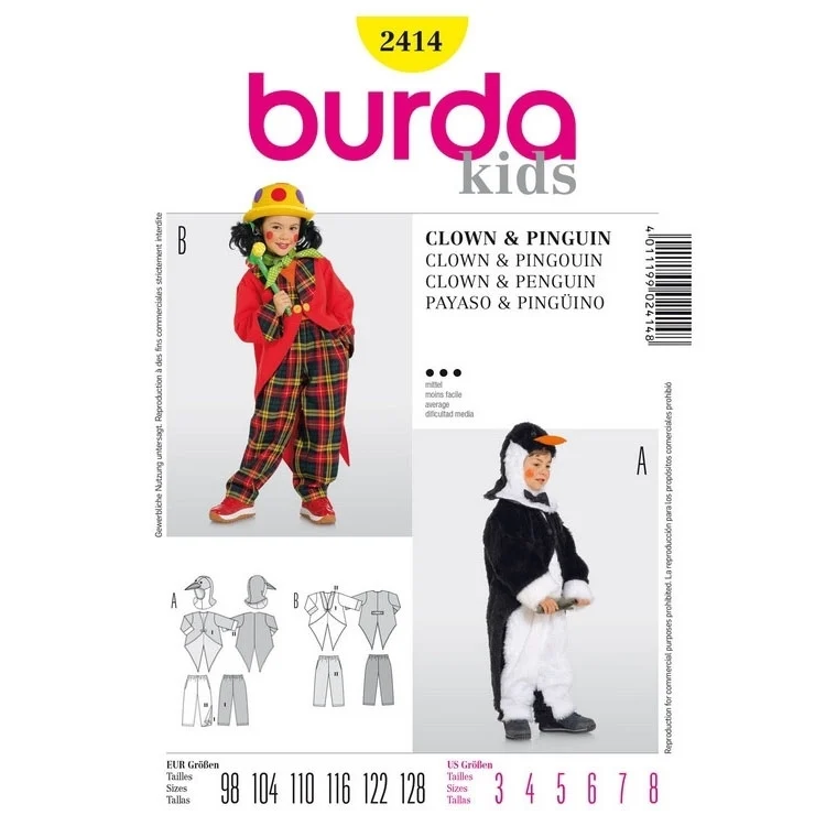 Schnittmuster Pinguin und Clown, Burda 2414