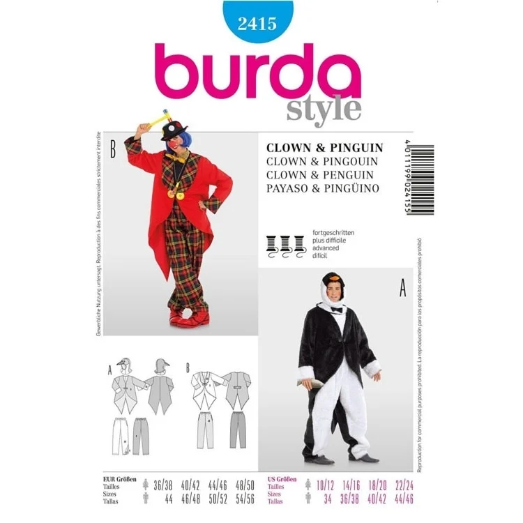 Schnittmuster Pinguin und Clown, Burda 2415