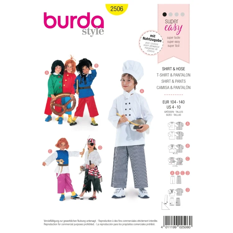 Schnittmuster Pirat, Struwwelpeter, Koch, Max und Moritz, Burda 2506