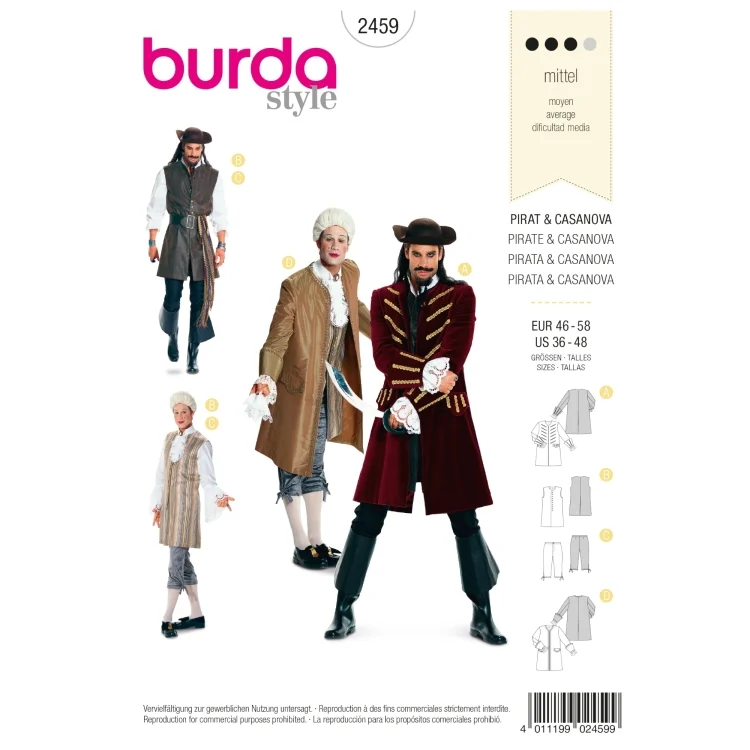 Schnittmuster Pirat und Casanova, Burda 2459