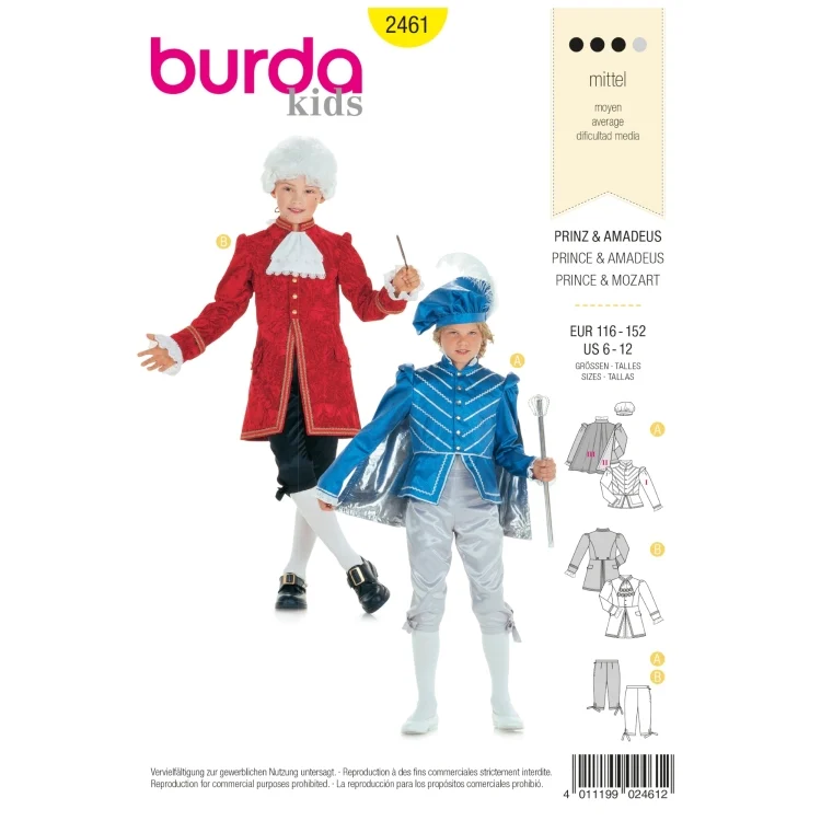 Schnittmuster Prinz und Amadeus, Burda 2461