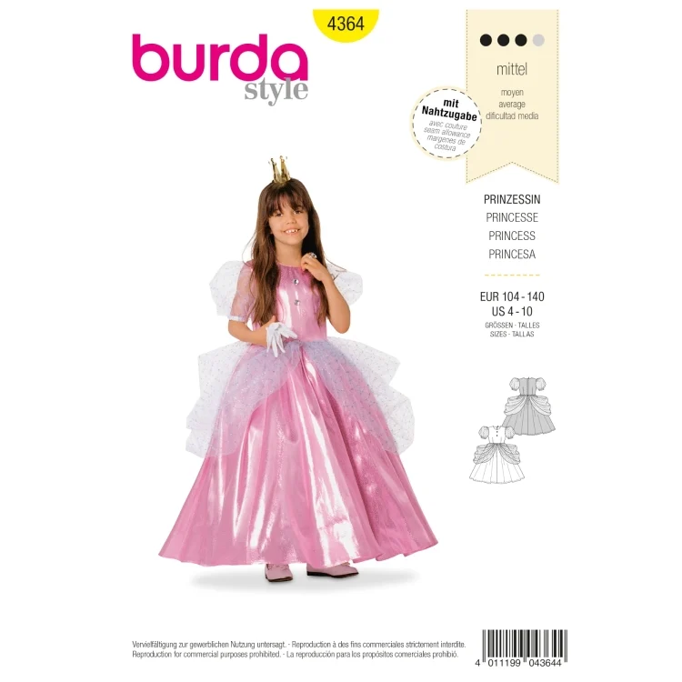 Schnittmuster Prinzessin, Burda 4364