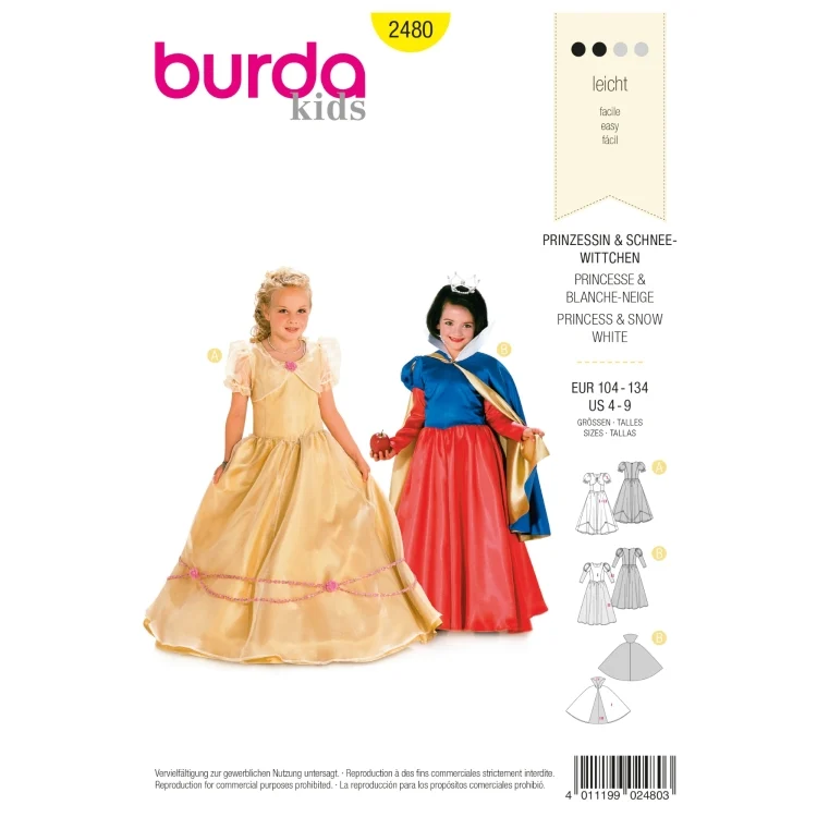 Schnittmuster Prinzessin und Schneewitchen, Burda 2480
