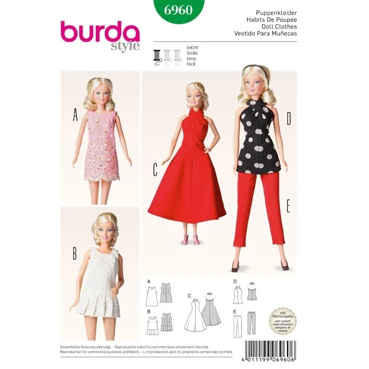 Schnittmuster Puppenkleider, Burda 6960