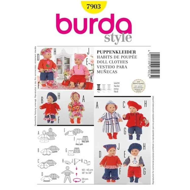 Schnittmuster Puppenkleider, Burda 7903