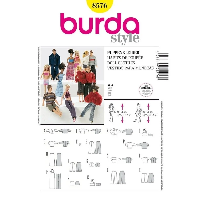 Schnittmuster Puppenkleider, Burda 8576