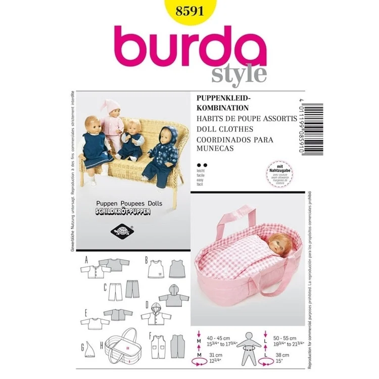 Schnittmuster Puppenkleider, Burda 8591
