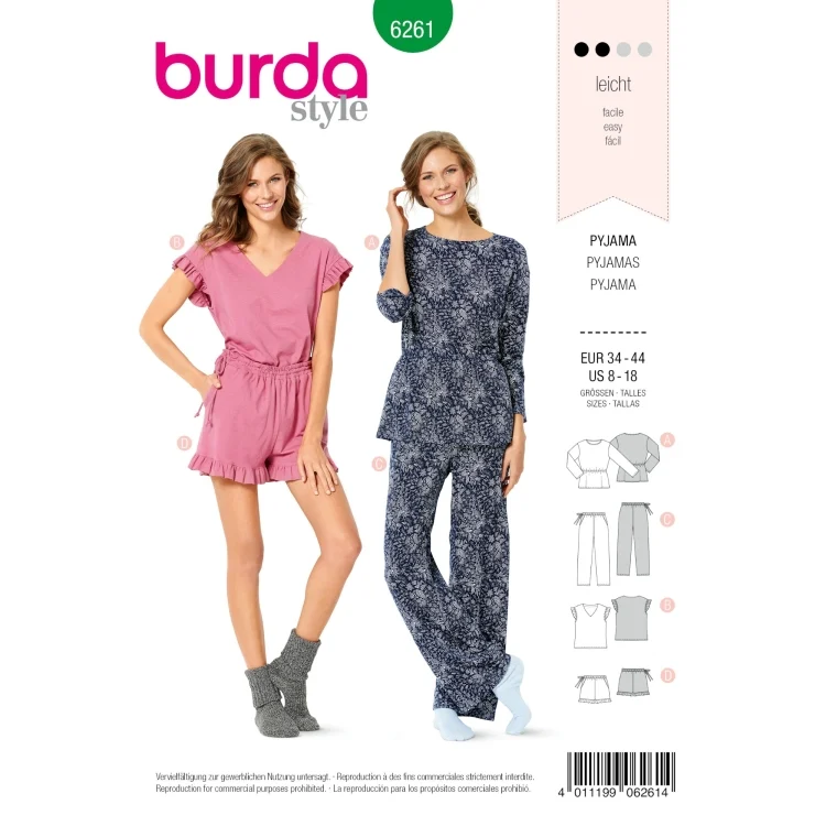 Schnittmuster Pyjama, Burda 6261