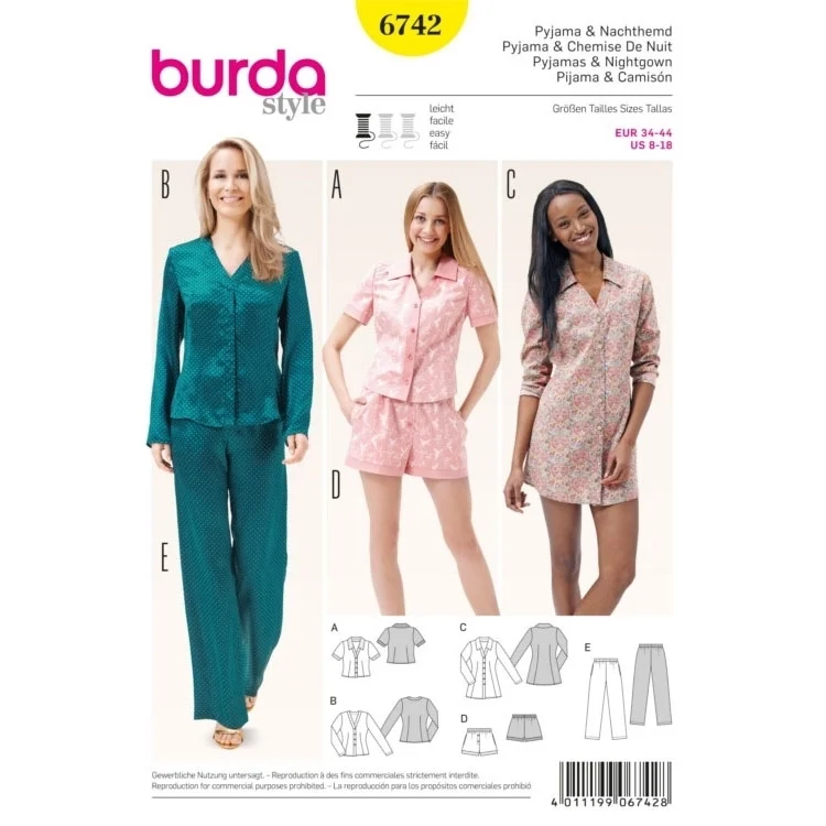 Schnittmuster Pyjama, Burda 6742