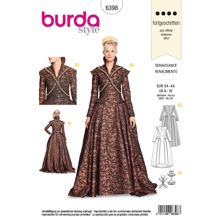 Schnittmuster Renaissance Kleid, Burda 6398