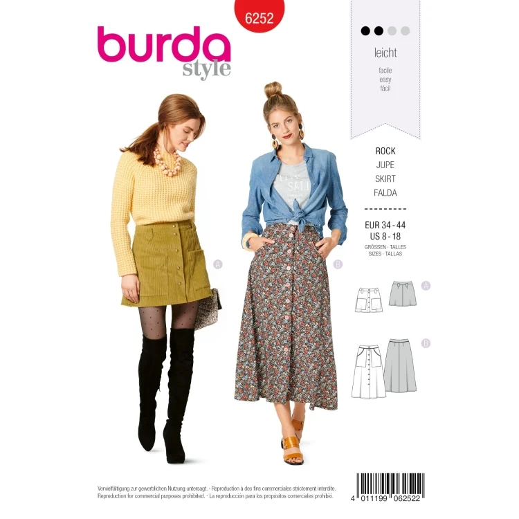 Schnittmuster Rock, Burda 6252