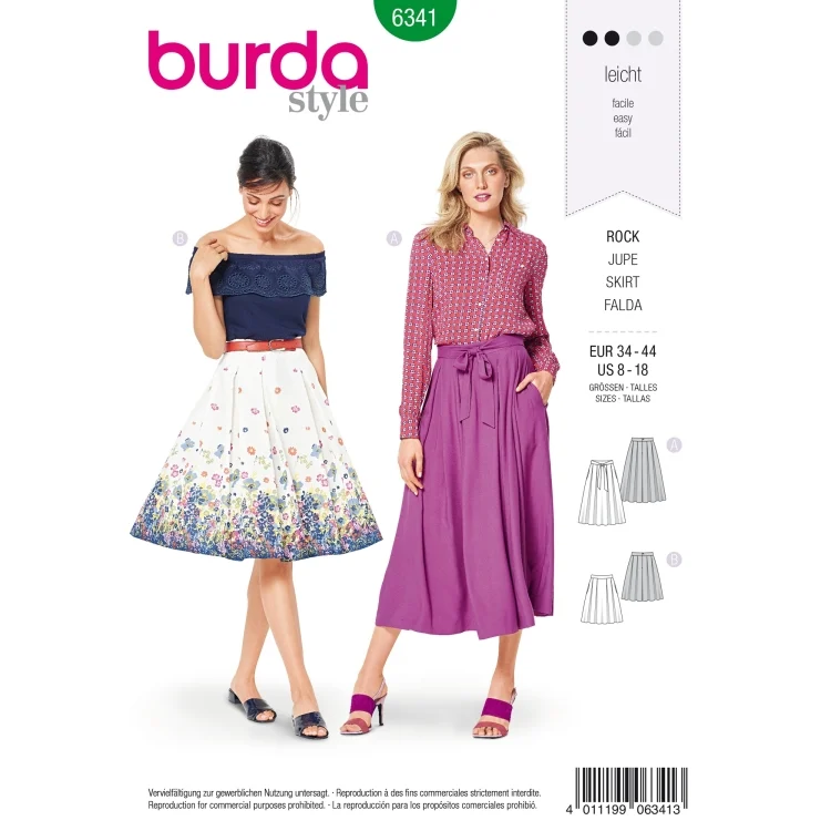Schnittmuster Rock, Burda 6341