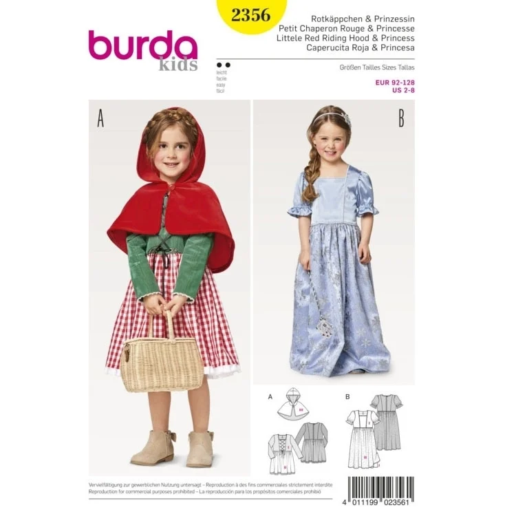 Schnittmuster Rotkäppchen und Prinzessin, Burda 2356
