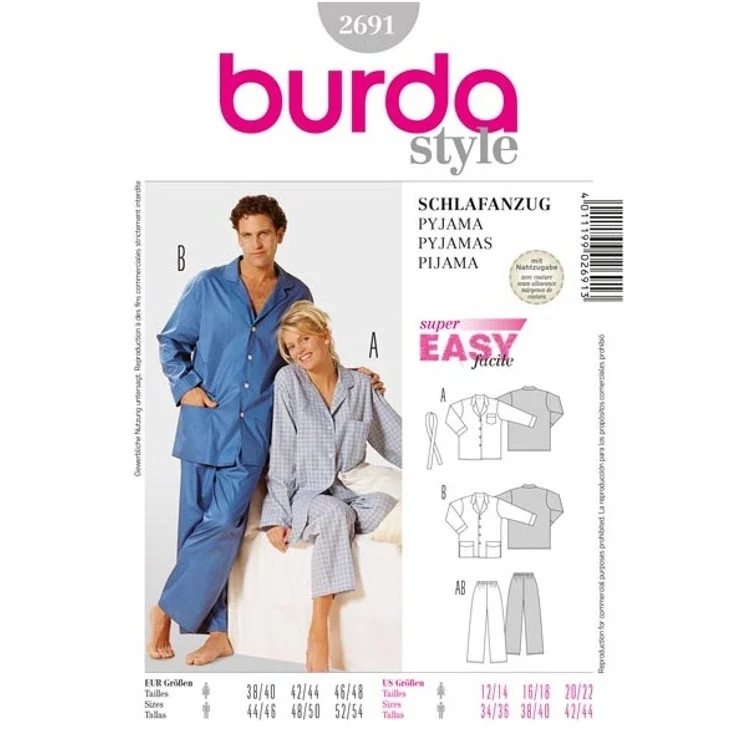 Schnittmuster Schlafanzug, Burda 2691