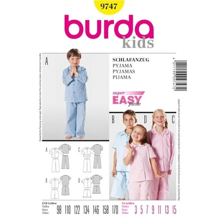 Schnittmuster Schlafanzug, Burda 9747