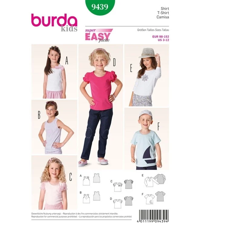 Schnittmuster T-Shirt – Top, Burda 9439