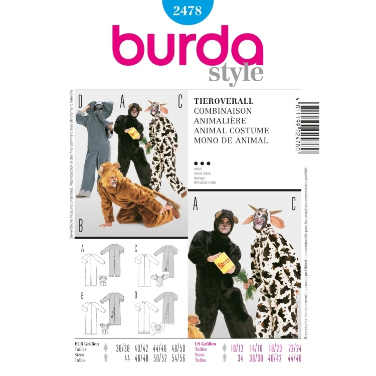 Schnittmuster Tieroverall, Burda 2478