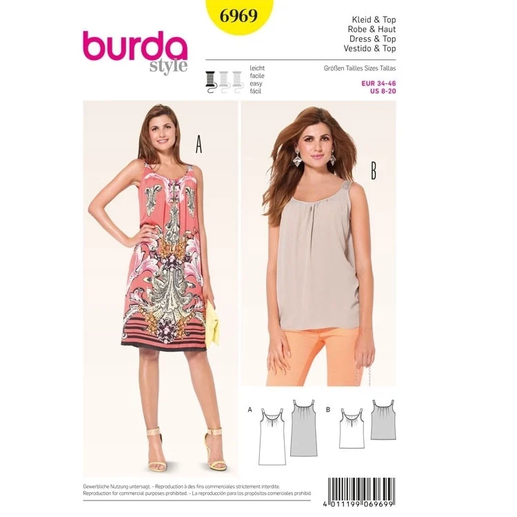 Schnittmuster Trägerkleid – Top, Burda 6969