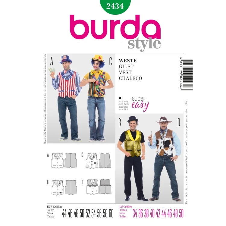 Schnittmuster Weste, Burda 2434