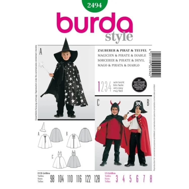 Schnittmuster Zauberer, Pirat und Teufel, Burda 2494