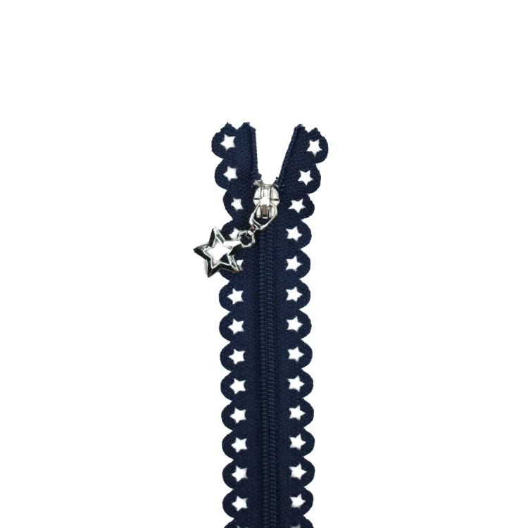 Spitzenreißverschluss Sterne 25 cm marine