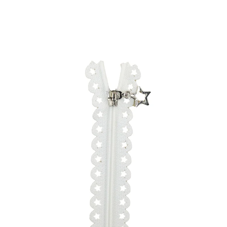 Spitzenreißverschluss Sterne 25 cm weiss