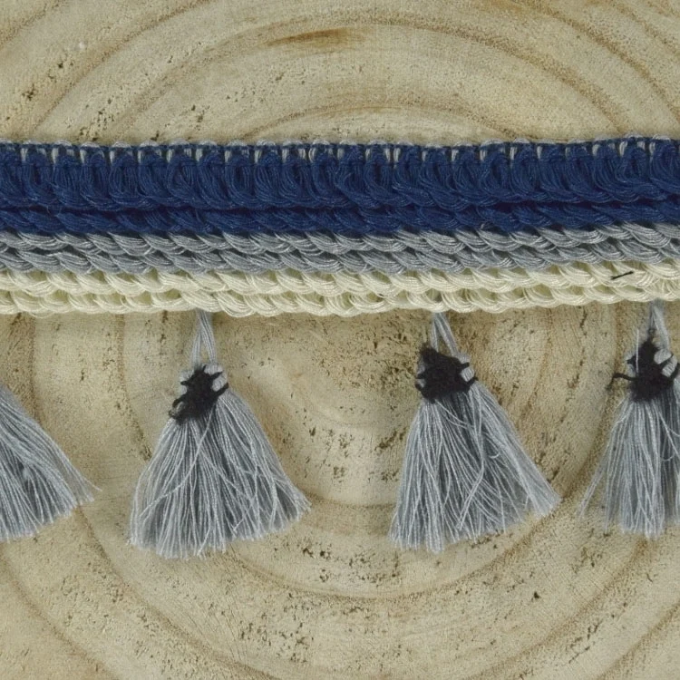 Tasselborte 3 cm, blau, grau
