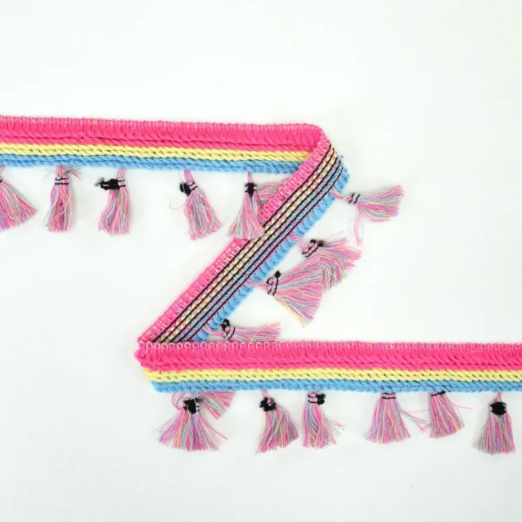 Tasselborte 3 cm, pink, gelb, blau
