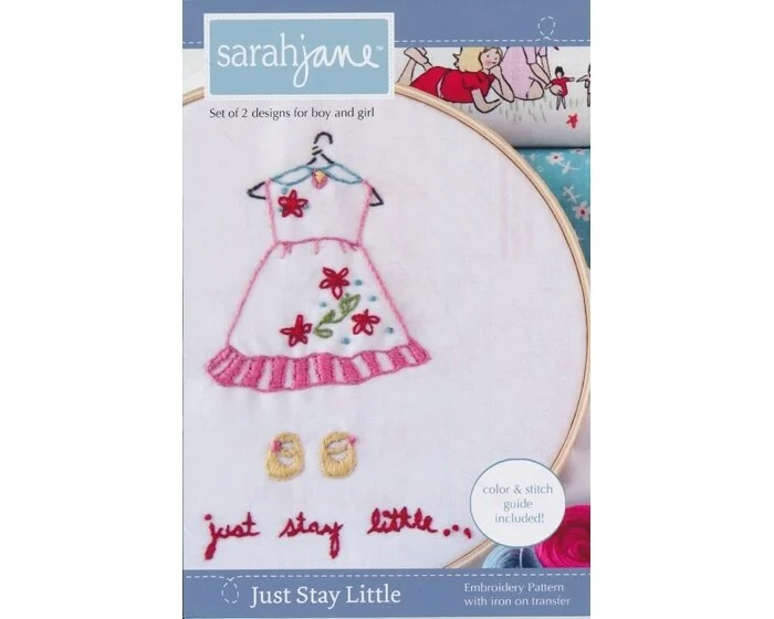 1 Restexemplar Aufbügelbares Stickmuster JUST STAY LITTLE, 2 Designs, Sarah Jane