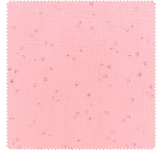 Krinkel-Musselin Baumwoll-Stoff mit Metallic-Effekt "Wild Dots-Lachsrosa"