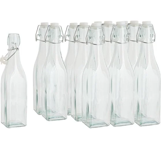 VBS Glasflaschen mit Bügelverschluß "Eckig", 500 ml, 12 Stück