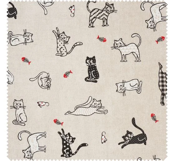 Motiv-Stoff Leinenoptik "Katzen"
