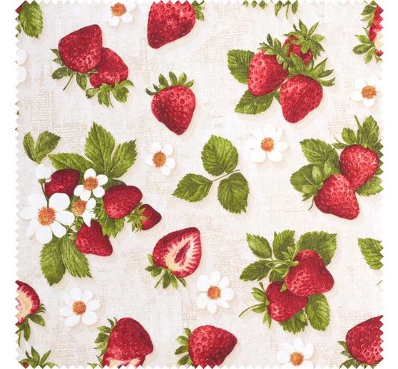 Dekostoff Leinenoptik "Erdbeeren"